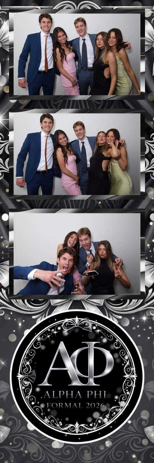 Black custom photo strip with three group portraits