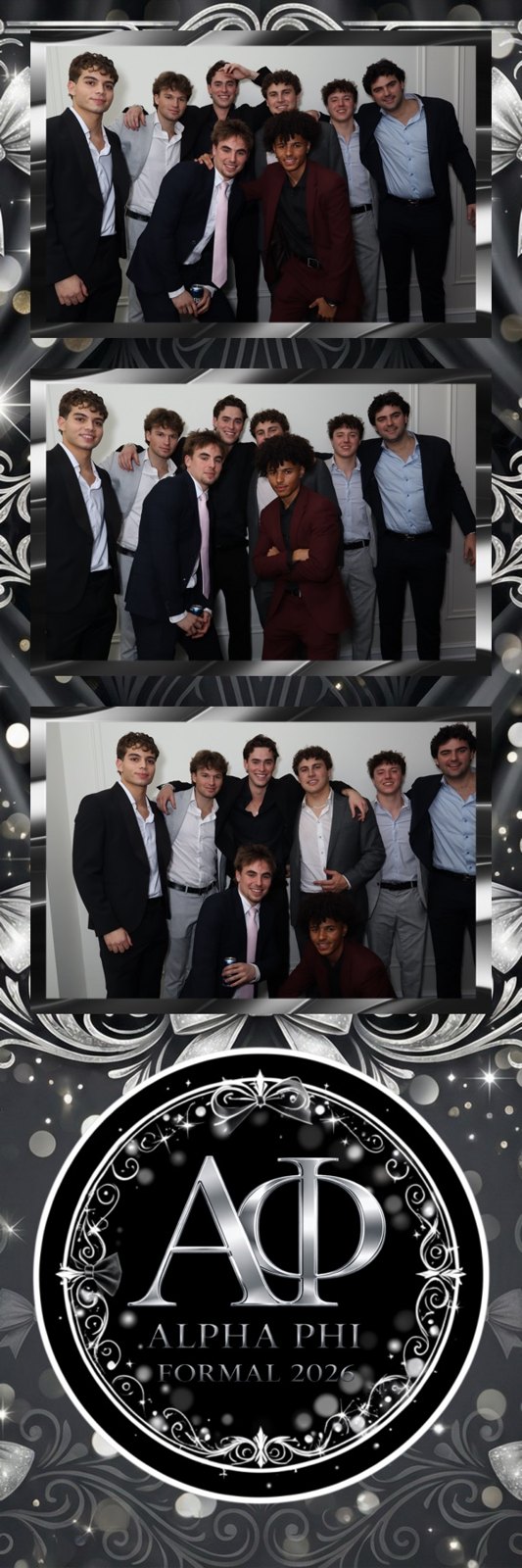 Custom black photo strip with three formal group portraits