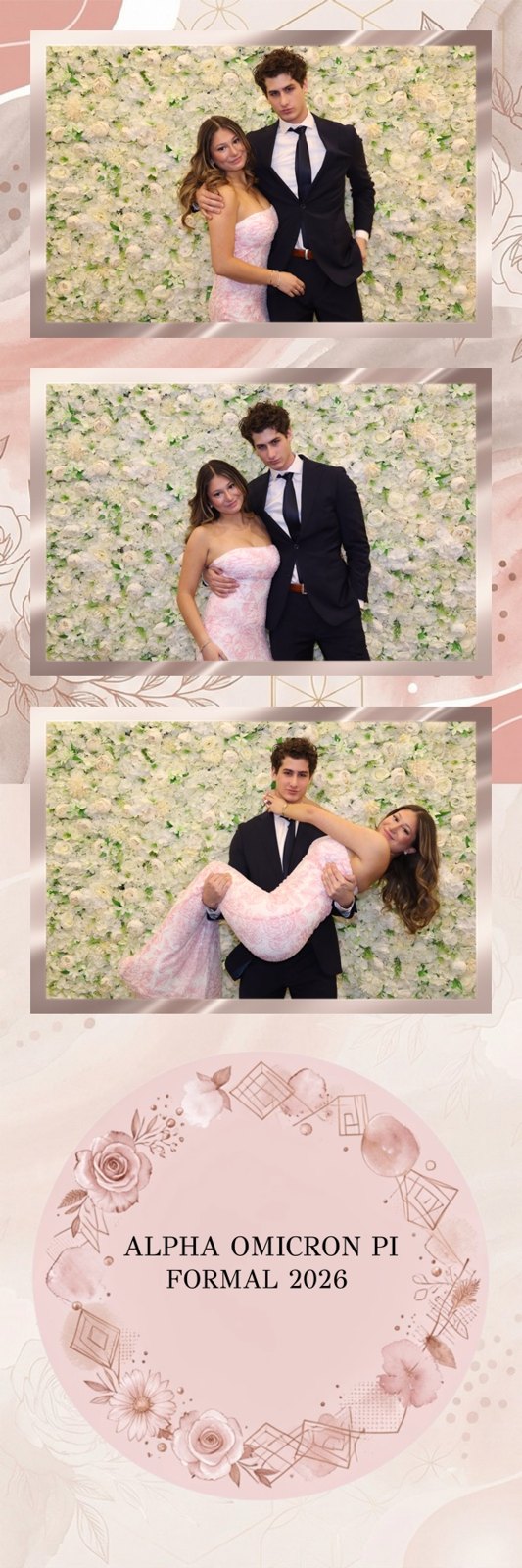 Pink floral custom photo strip with three guest portraits